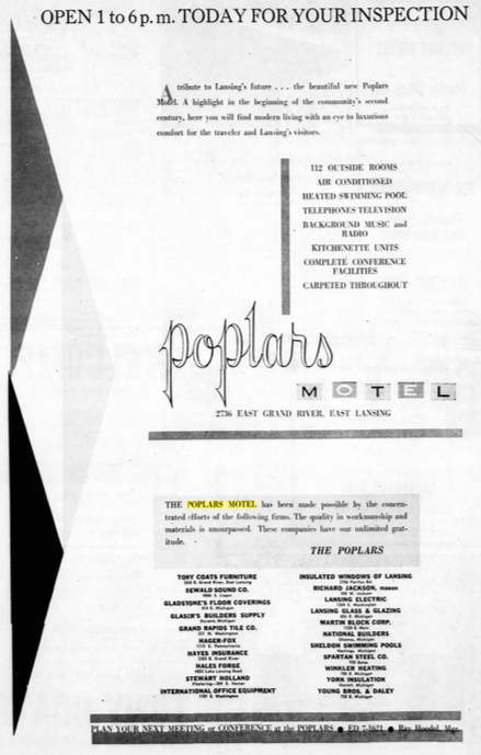 Poplars Motel (Clarion Pointe East, Inn America) - Oct 1959 Announcement